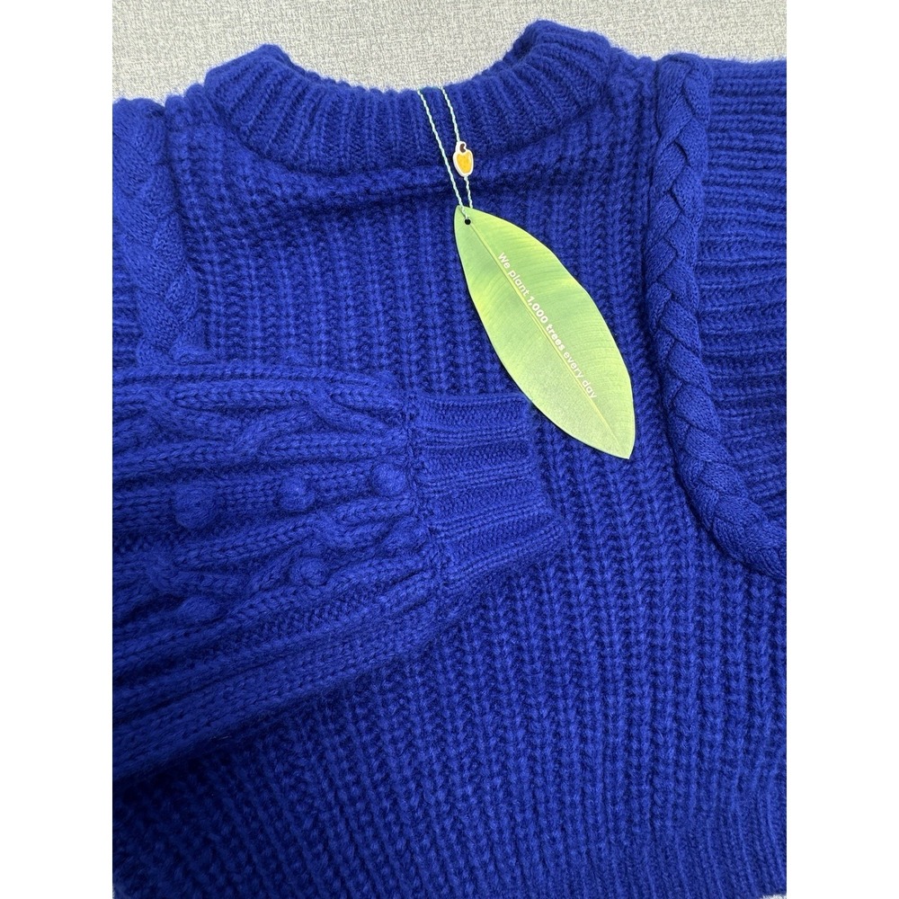 Farm Rio Blue Multi-Stitched Braided Sweater, Size Small